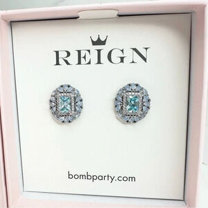 Bomb Party Reign Princess A Majestic Statement Aqua Cubic Zirconia Earrings NWT
